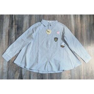 NWT Hayden Los Angeles Striped Shirt with Embroidered Patches Women's Small NEW